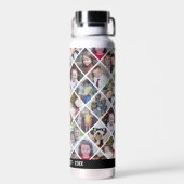 フォトコラージュ – 12枚の写真ダイヤモンドオーバーパターン ウォーターボトル (背面)