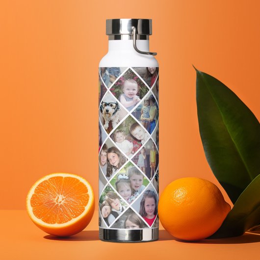 フォトコラージュ – 12枚の写真ダイヤモンドオーバーパターン ウォーターボトル