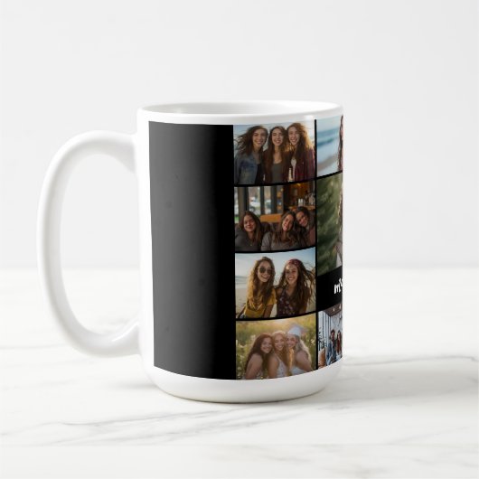 フォトコラージュ – 13写真文字ブロック白黒 コーヒーマグカップ (左)