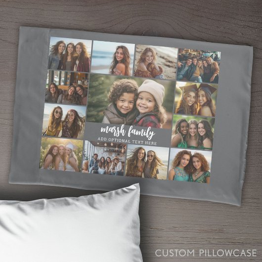 フォトコラージュ – 13写真2文字ブロック灰色ホワイト 枕カバー