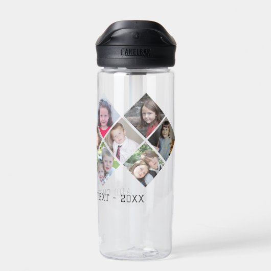 フォトコラージュ – 13枚の写真ダイヤモンドオーバーパターン ウォーターボトル (背面)