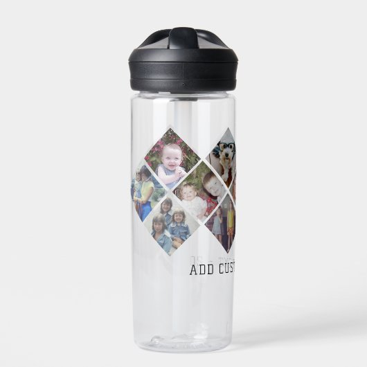 フォトコラージュ – 13枚の写真ダイヤモンドオーバーパターン ウォーターボトル (正面)