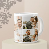 フォトコラージュ – 4枚の写真カスタム文字白黒 ジャンボコーヒーマグカップ