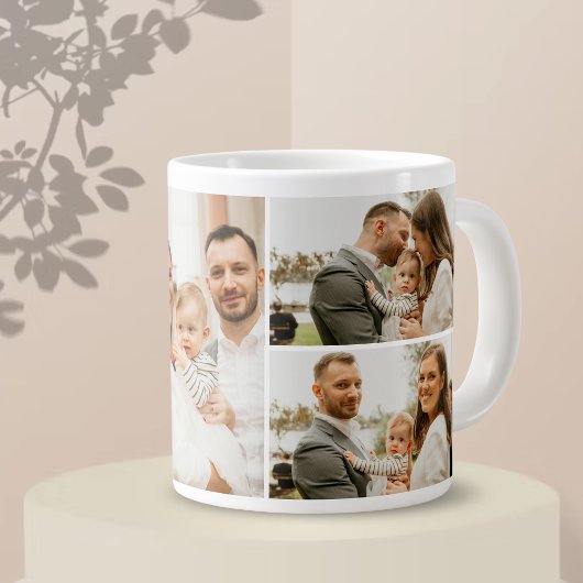 フォトコラージュ – 4枚の写真カスタム文字白黒 ジャンボコーヒーマグカップ