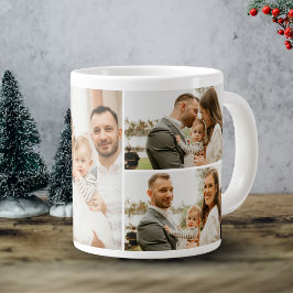 フォトコラージュ – 4枚の写真カスタム文字白黒 ジャンボコーヒーマグカップ