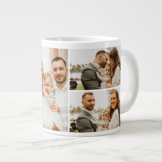 フォトコラージュ – 4枚の写真カスタム文字白黒 ジャンボコーヒーマグカップ (正面右)