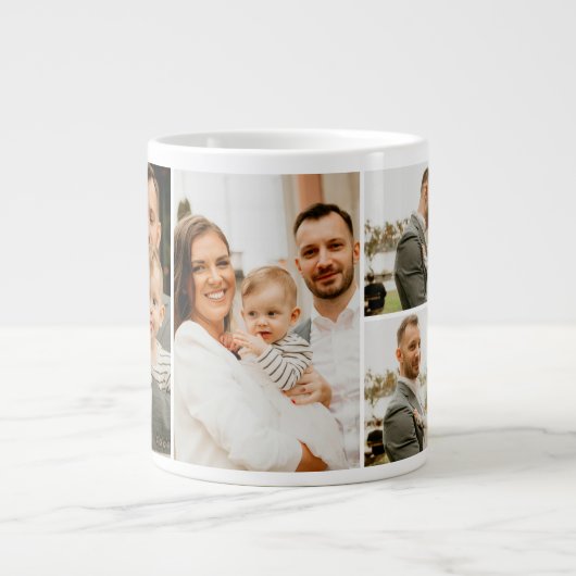 フォトコラージュ – 4枚の写真カスタム文字白黒 ジャンボコーヒーマグカップ (正面)