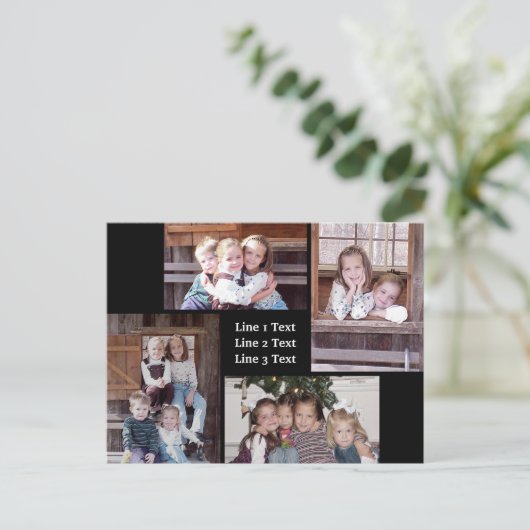 フォトコラージュ – 4枚の写真基本白黒文字 ポストカード (スタンド正面)