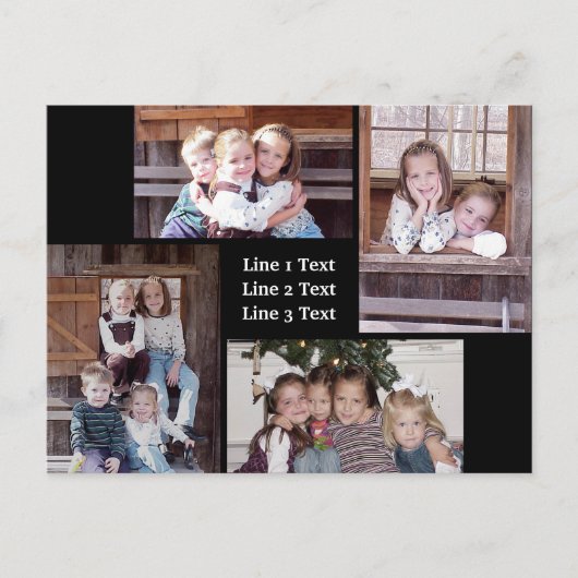 フォトコラージュ – 4枚の写真基本白黒文字 ポストカード (正面)