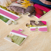 フォトコラージュ – 5写真と名前 – ピンク ジグソーパズル (側面)