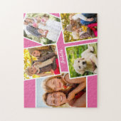 フォトコラージュ – 5写真と名前 – ピンク ジグソーパズル (縦)