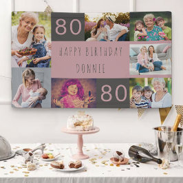 フォトコラージュ 7枚の写真で作る80歳の誕生日グッズ 横断幕