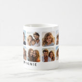 フォトコラージュ、8枚の写真とホットピンクのアクセント コーヒーマグカップ (中央)