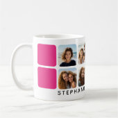 フォトコラージュ、8枚の写真とホットピンクのアクセント コーヒーマグカップ (左)