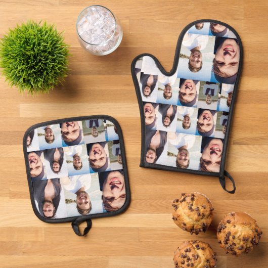 フォトコラージュAに顔を置く 鍋つかみ&鍋敷きセット (トップダウン)
