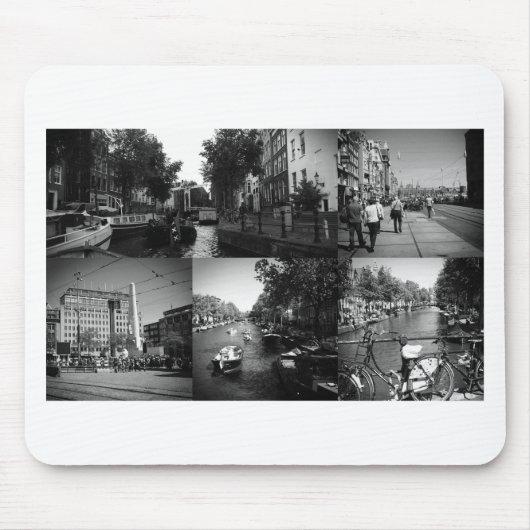 フォトコラージュAmsterdam 1 (白黒) マウスパッド (正面)