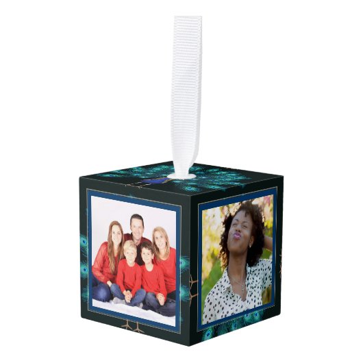 フォトコラージュCUBEクリスマスオーナメントピーコック2 キューブオーナメント (正面アングル)