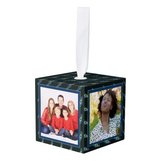 フォトコラージュCUBEクリスマスオーナメントピーコック キューブオーナメント (正面アングル)