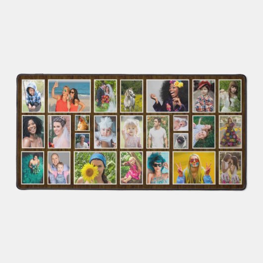 フォトコラージュDk素朴ウッドパーソナライズされた25 Pic デスクマット (正面)