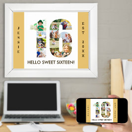 フォトコラージュinナンバー16ニュートラル16誕生日 ポスター