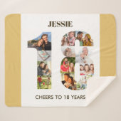 フォトコラージュinナンバー18ニュートラル18誕生日 シェルパブランケット (正面(横))