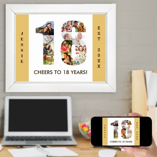 フォトコラージュinナンバー18ニュートラル18誕生日 ポスター