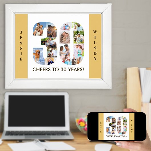 フォトコラージュin番号30ニュートラル30th誕生日 ポスター