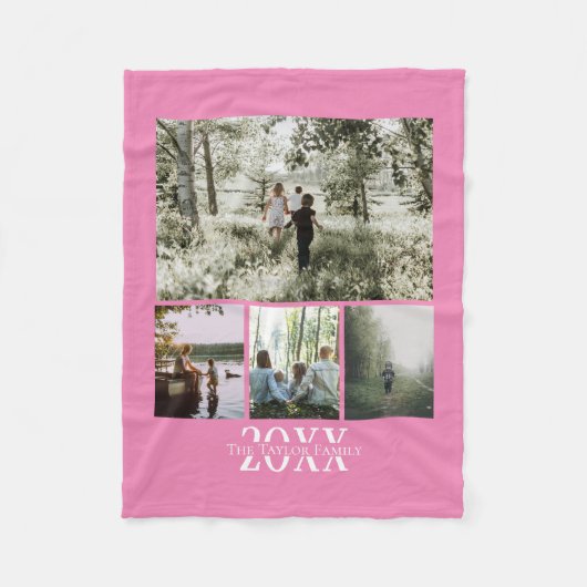 フォトコラージュInstagramの名前と年パーソナライズされた フリースブランケット (正面)