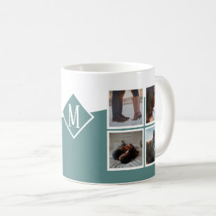 フォトコラージュInstagram モノグラムの Green コーヒーマグカップ