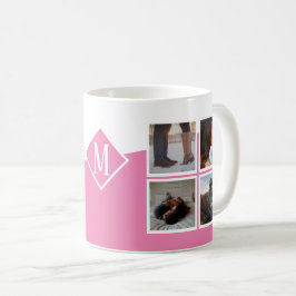 フォトコラージュInstagram モノグラムの Pink コーヒーマグカップ