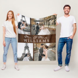 フォトコラージュMr&Msニューリュードモノグラムダークウッド フリースブランケット