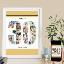 フォトコラージュNumber 30 Neutral 30th Birthday ポスター