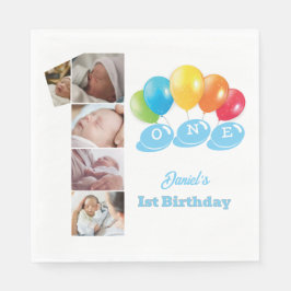 フォトコラージュNumber One Boy's Name 1st Birthday スタンダードランチョンナプキン