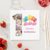 フォトコラージュNumber One Girl's Name 1st Birthday スタンダードランチョンナプキン (インサイチュ)