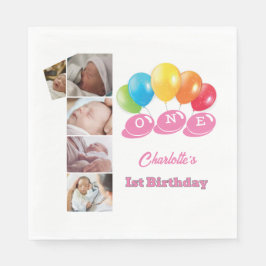 フォトコラージュNumber One Girl's Name 1st Birthday スタンダードランチョンナプキン