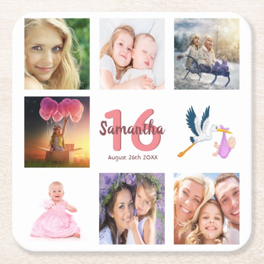 フォトコラージュSweet 16 スクエアペーパーコースター (正面)