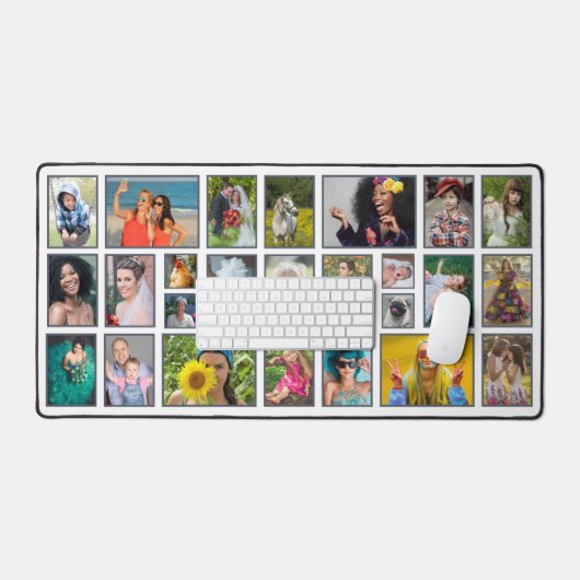 フォトコラージョモダンン白パーソナライズされた25枚 デスクマット (キーボード&マウス)