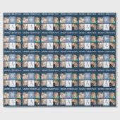 フォトコラージースノーフレークダークブルーモノグラム ラッピングペーパー (フラット)