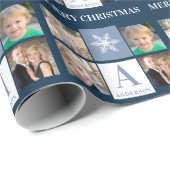 フォトコラージースノーフレークダークブルーモノグラム ラッピングペーパー (ロールコーナー)