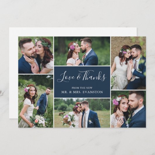 フォトコラ結婚ージュの感謝の気持ち|海軍 サンキューカード (正面/裏面)