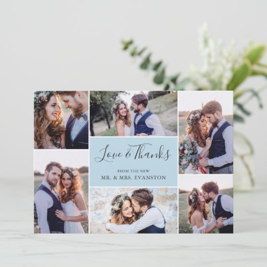 フォトコラ結婚ージュの感謝の気持ち|青 サンキューカード (スタンド正面)