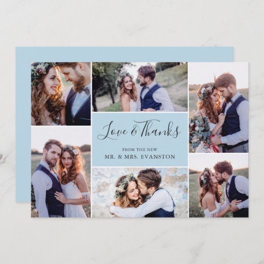 フォトコラ結婚ージュの感謝の気持ち|青 サンキューカード (正面/裏面)