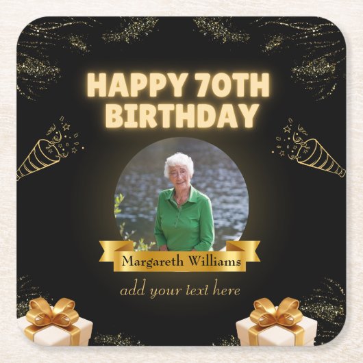 フォトコースター70誕生日 スクエアペーパーコースター (正面)