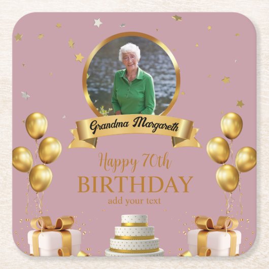 フォトコースター70誕生日 スクエアペーパーコースター (正面)