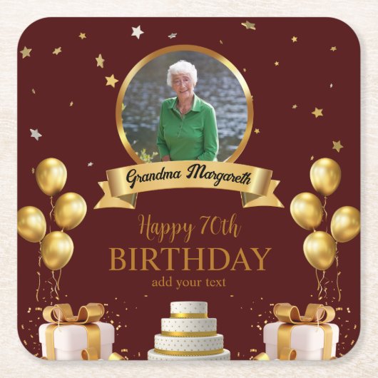 フォトコースター70誕生日 スクエアペーパーコースター (正面)