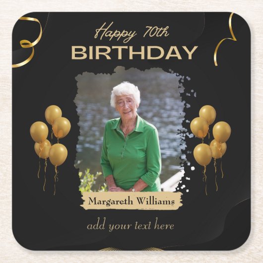 フォトコースター70誕生日 スクエアペーパーコースター (正面)