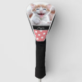 フォトコーパーソナライズされたラルとホワイト水玉模様 ゴルフヘッドカバー (正面)