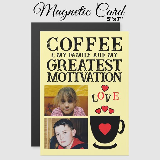 フォトコーヒーと家族の赤い磁気カード2枚 マグネット招待状