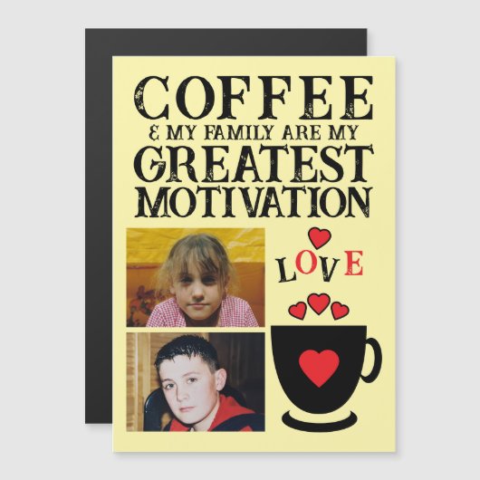 フォトコーヒーと家族の赤い磁気カード2枚 マグネット招待状 (正面/裏面)