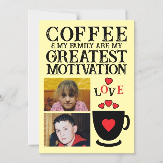 フォトコーヒーと家族の赤い磁気カード2枚 マグネット招待状 (正面)